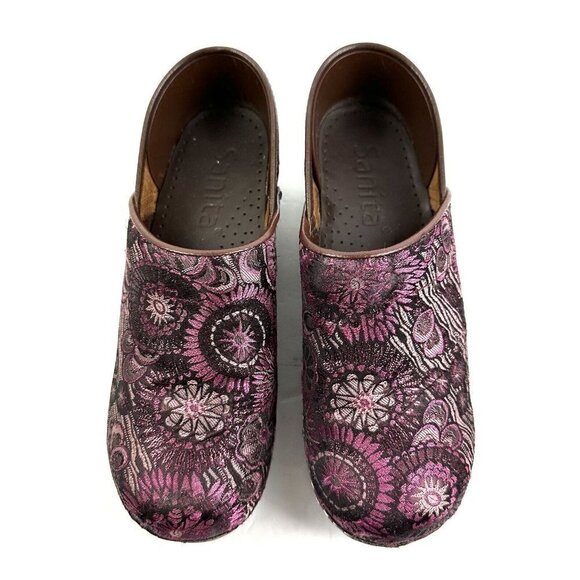 Sanita Clogs 38 Floral Tapestry Slip On Pink Professional Fabric Shoes Womens - Picture 1 of 10